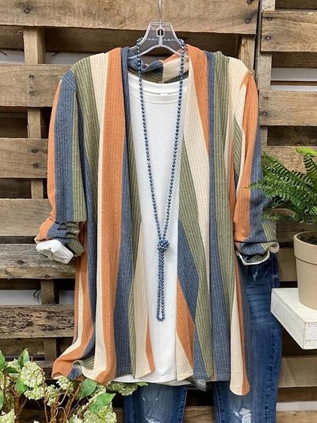 

Color-Block Shawl Collar Vintage Stripes T-shirt, Yellow, Sweaters