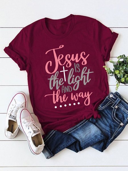 

Jesus Is The Light And The Way Graphics Tee, Wine red, T-shirts