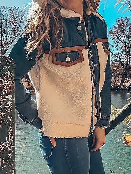 

Long Sleeve Shirt Collar Shift Casual Jacket, Blue, Shirts & Blouses