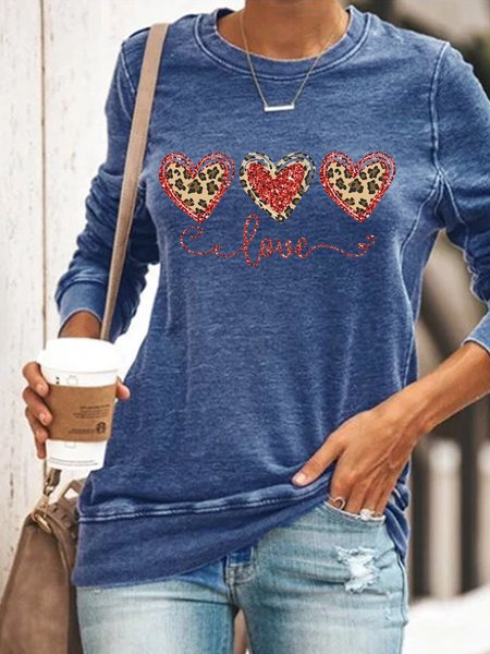 

Love Casual O-Neck Sweatshirt, Blue, Tops