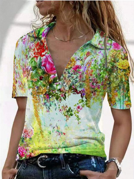 

Maniche Corte Casuale Misto Cotone Top, Come immagine, T-Shirts