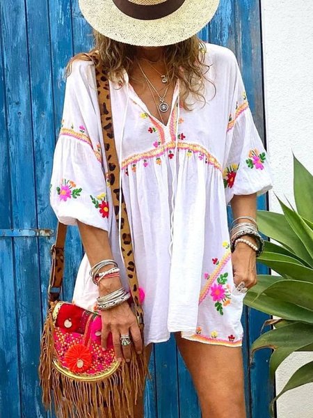 

Casuale Mezza Manica Abito, Bianco, Mini Dresses