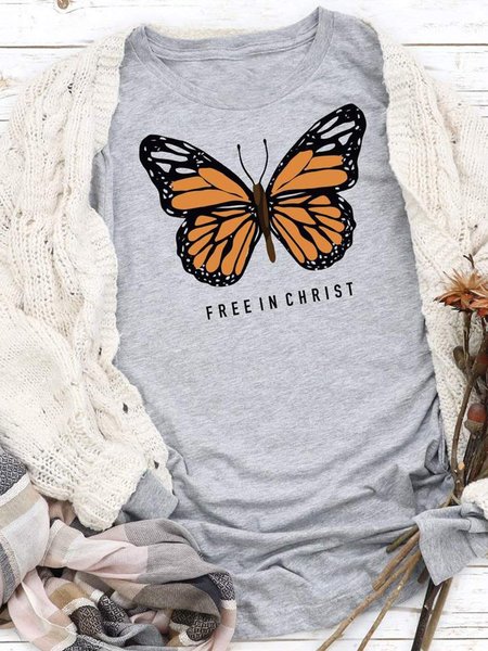 

Free in Christ Butterfly Graphics Tee, Gray, T-shirts