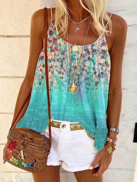 

JFN Summer Floral-Print Floral Spaghetti Vacation Casual Tank & Cami, Flower, Tanks & Camis