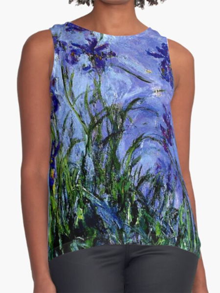 

Floral Painting Sleeveless Top, Blue, Tops