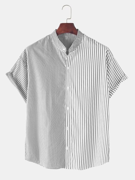 Men's Striped Basic Shirt Collar Shirts, Gray, Blouses&Shirts