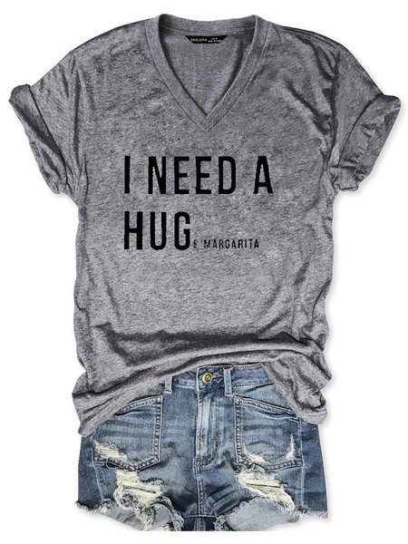 

I NEED A HUG Margarita Casual Letter Shift Woman's T-Shirts & Tops, Gray, T-shirts