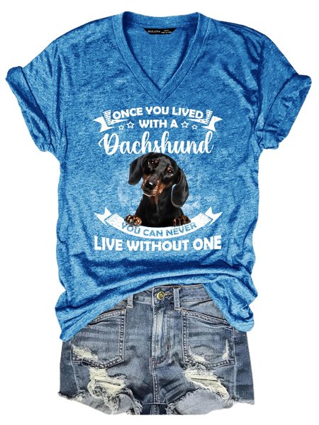 

Dachshund Once You Lived Crewneck Shirt, Blue, T-shirts