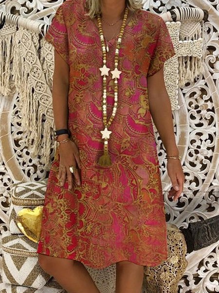

Vintage Maniche Corte Dritto Abito, Rosso, Linen & Cotton Dresses