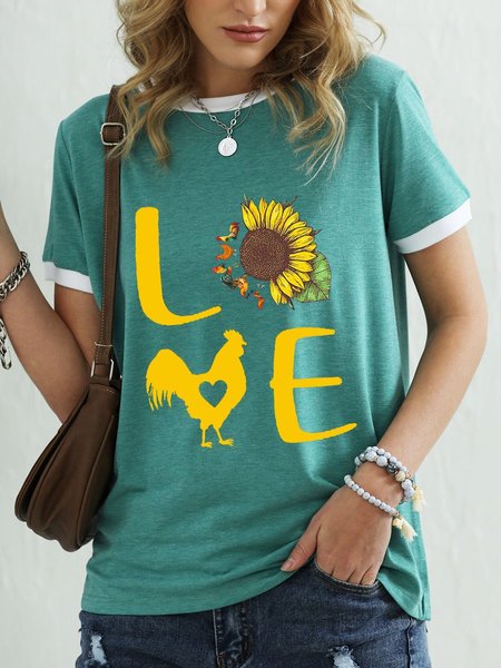 Love Sunflower Chicken T-shirt, Green, T-shirts