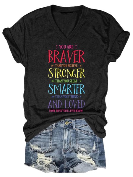 

Braver Stronger Smarter And Loved Letter T-Shirt, Black, T-shirts