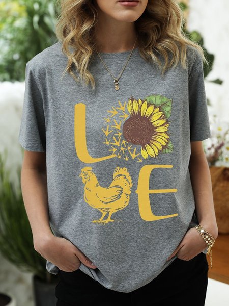

Love Chicken Sunflower Farmer T-shirt, Gray, T-shirts