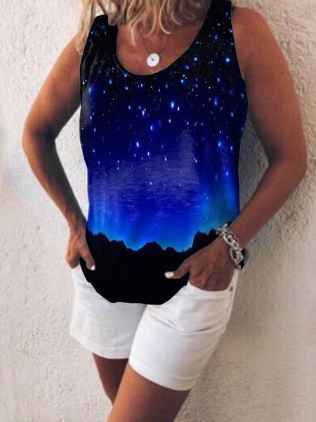 

Cielo stellato Tintura a nodi Girocollo Veste, Blu, Blouses & Shirts