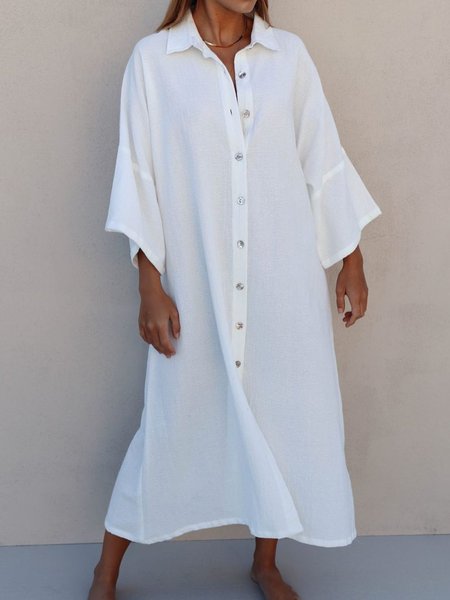 

Abito Vacanza Solido 3/4 Manica, Bianco, Linen & Cotton Dresses