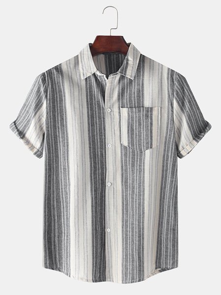 

Men's Basic Striped Linen Shirts, Gray, Shirts