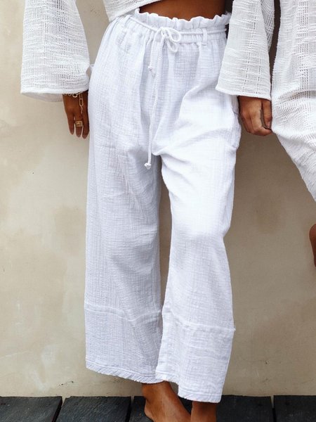 

Lino Casuale Pantaloni, Bianco, Pants