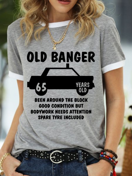

Old Banger 65 Years Old Been Around The Block Good Condition But Bodywork Needs Attention Spare Tyre Included Graphic Tee, Gray, T-shirts