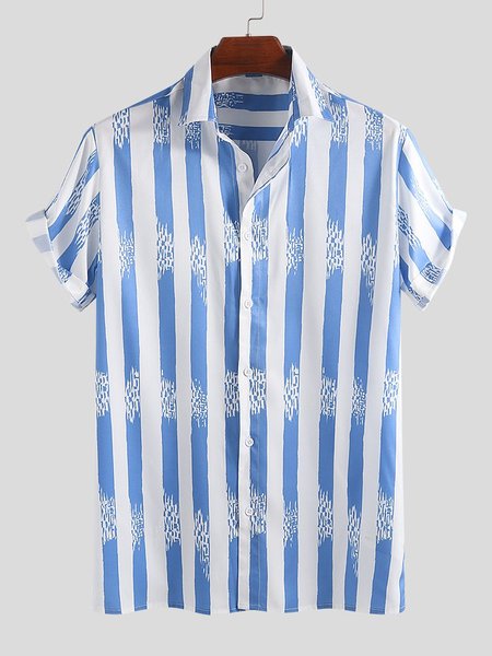 

Men's Shirt Collar Striped Printed Shirts, Blue, Shirts