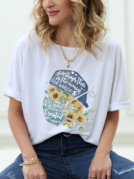 

Registered Nurse Wear Medical Mask Sunflowers Graphic Sleeve Big Round Neck Top, White, T-shirts