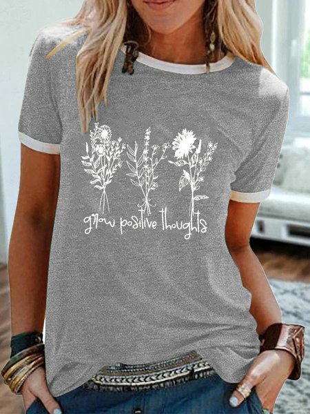 

Grow Positive Thoughts Flower Graphic Tee, Gray, T-shirts
