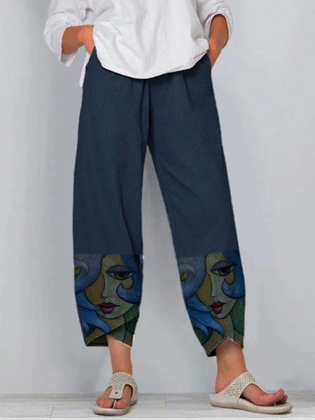 

Abstract Printed Shift Casual Pants, Blue, Bottoms