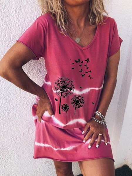 

Dandelion Butterfly Short Sleeve V Neck Knitting Dress, Red, Casual Dresses