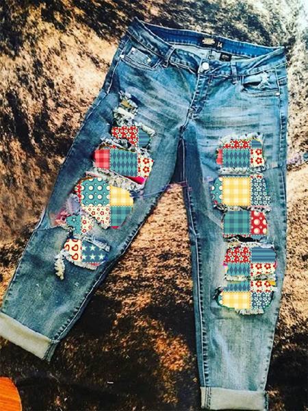 

Shift Casual Printed Jeans, Blue, Bottoms
