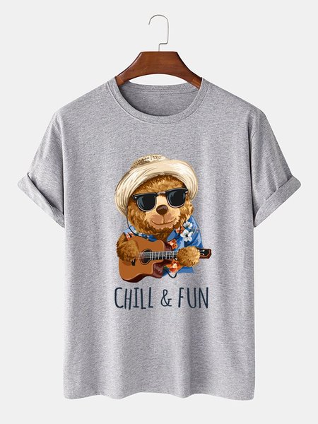 

Letter Cotton-Blend Simple Tee Shirts & Tops, Gray, Men's t-shirts
