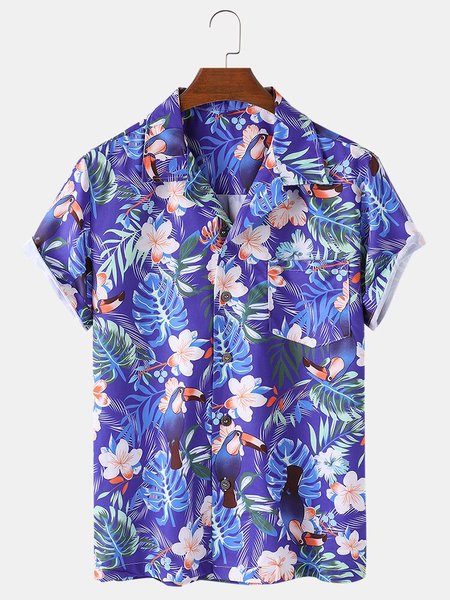 

Men's Shirt Collar Printed Casual Shirts, Blue, Men's Floral shirt