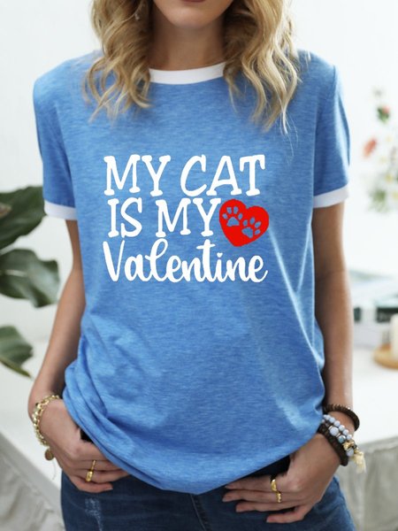 

My Cat Is My Valentine Graphic Tee, Blue, T-shirts