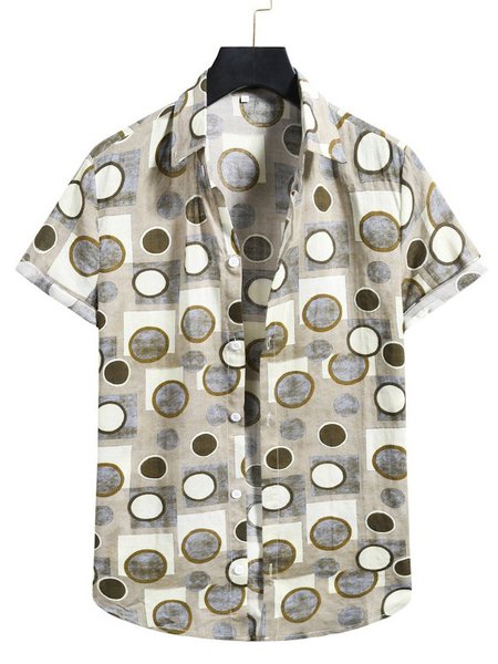

Printed Cotton Shirts, As picture, Short Sleeves Shirts