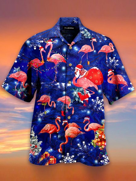 

Vintage Shirt Collar Cotton-Blend Shirts, Navy blue, Men's Floral shirt