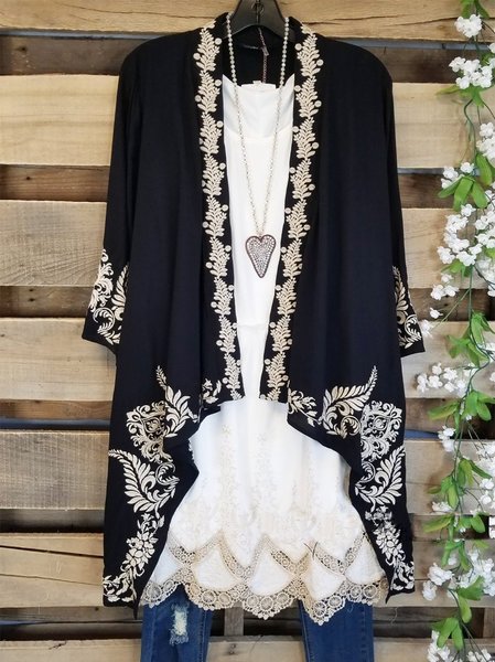 

Tribal Printed Beach 3/4 Sleeve Jacket, Black, Tees & T-shirts