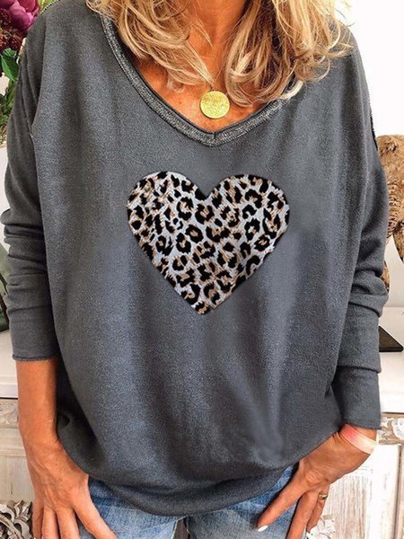 

Casual V Neck Long Sleeve Tops, Gray, Long sleeve tops