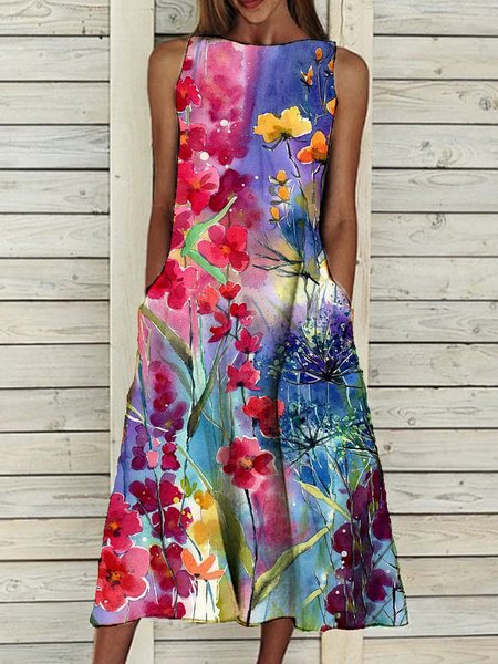 

Floreale senza maniche Elegante Abito, Blu, Dresses
