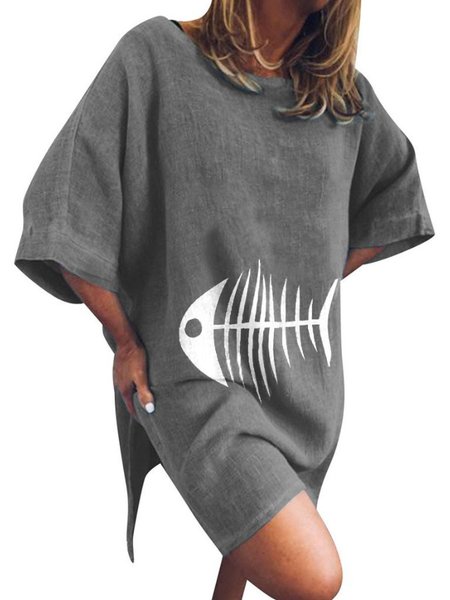 

Crew Neck Casual Half Sleeve Dresses, Gray, Dresses