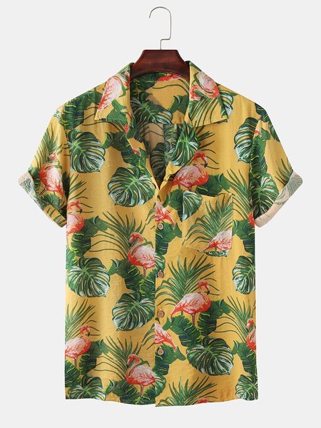 Men's Printed Basic Shirts, Yellow, Men's Floral shirt