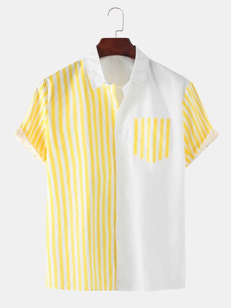 

Men's Printed Striped Shirt Collar Shirts, Yellow, Men's Floral shirt