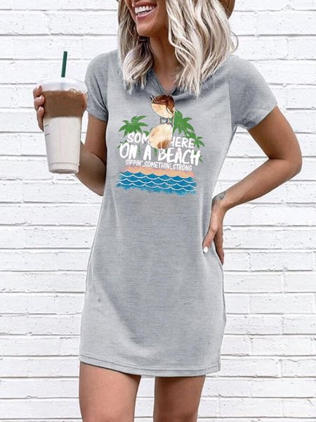 

Somewhere On A Beach O-Neck Mini Dress, Gray, Mini Dresses
