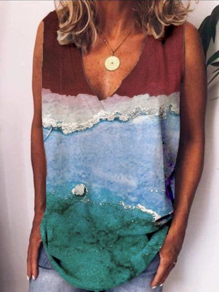 

Casual Color Block Sleeveless T-shirt, Wine red, Auto-Clearance