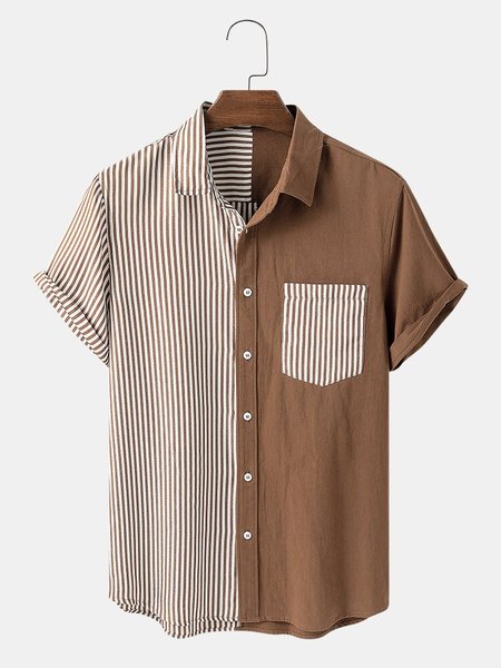 

Men's Basic Cotton Striped Shirts, Brown, Men's Floral shirt