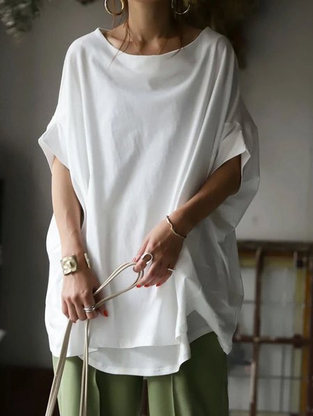 

Solido Casuale Maniche Corte Girocollo Camicie & Top, Bianco, T-Shirts