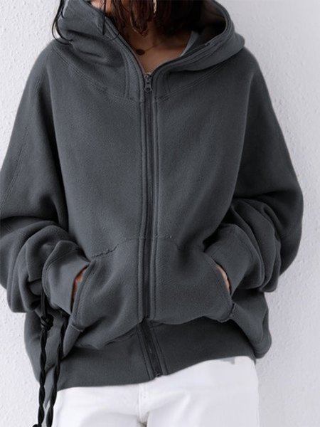

Gray Zipper Plain Long Sleeve Knit coat, Coats