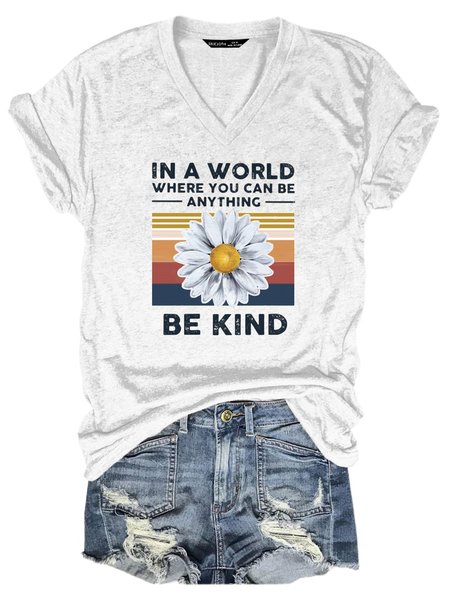 

Sun Flower BE KIND V Neck Shirt & Top, White, T-shirts