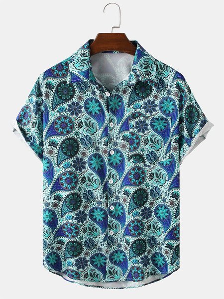

Men's Shirt Collar Printed Tribal Shirts, Blue, Men's Floral shirt