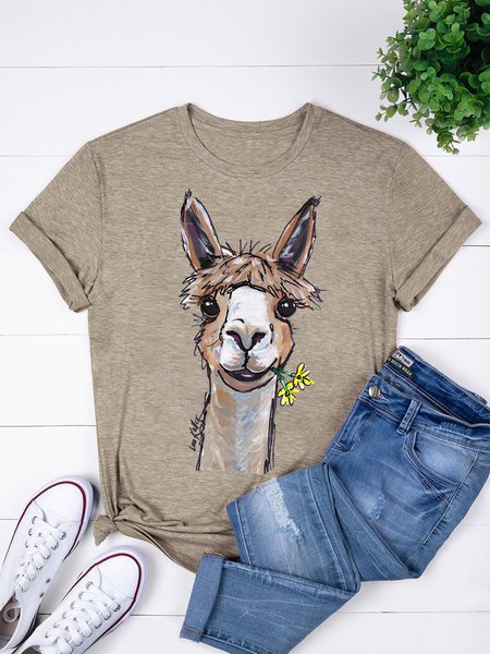 

Cartoon Printed Vintage Tee Shirts & Tops, Khaki, T-shirts
