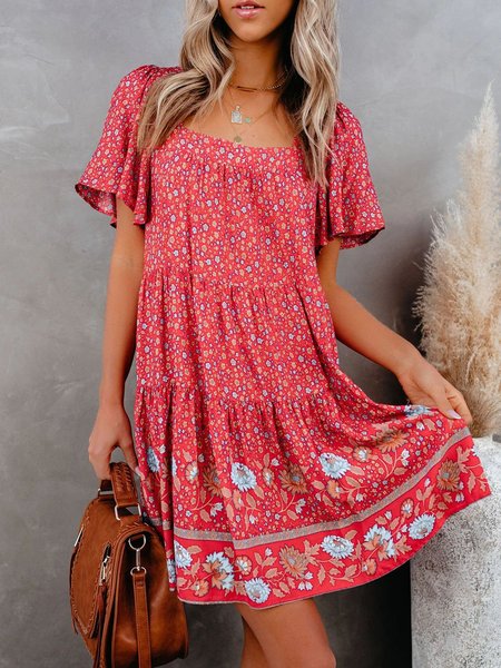 

Casuale Maniche Corte Abito, Rosso, Summer dresses
