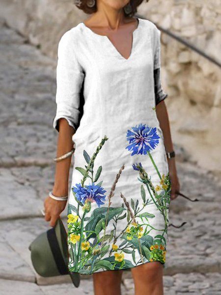 

Floreale Dritto Gonna Casuale, Bianco, Linen & Cotton Dresses