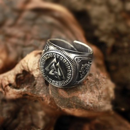 

Viking Odin Alloy Ring Valknut Futhark Magic Ladder Nordic Talisman Ring, As picture, Men Other Jewelry