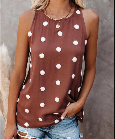 

Cotton-Blend Printed Casual Tops, Caramel, Tops